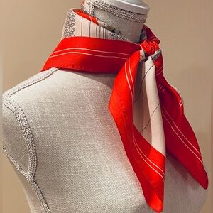 Made in Italy 🇮🇹 Vintage Red White Floral Pinstripe Scarf